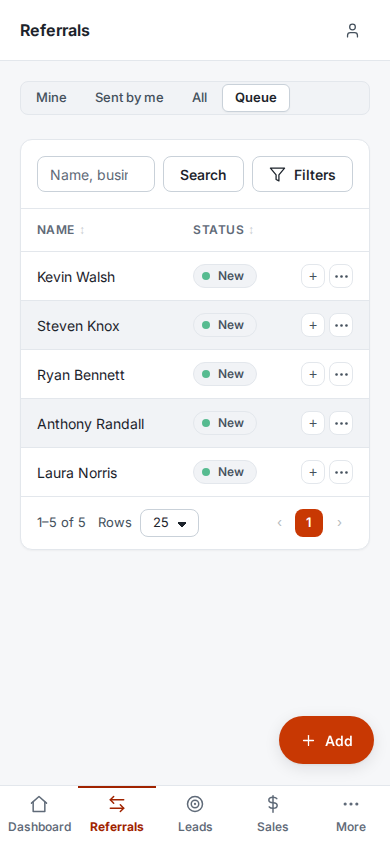 A department's referral queue on a phone