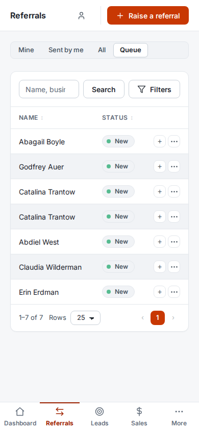 A department's referral queue on a phone